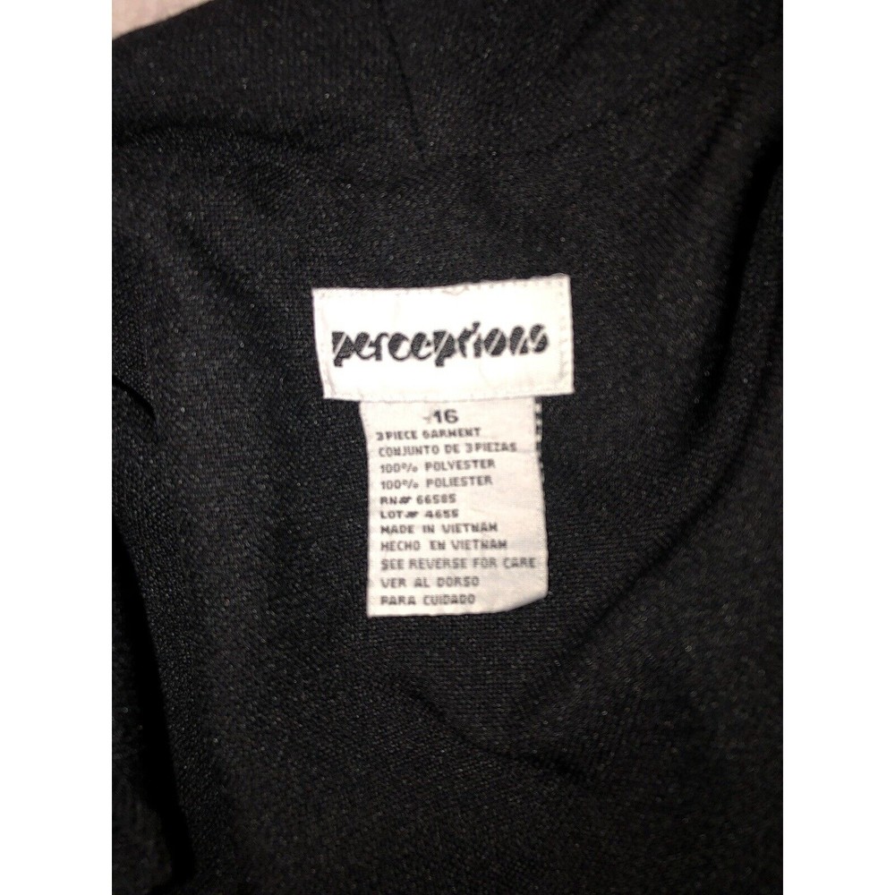 Perceptions Womens Blazer Jacket Sz  16 Black Button-Up Short Sleeve - Picture 8 of 8